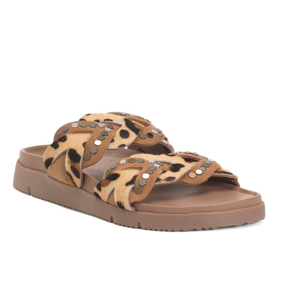 NEW 🐆 Free People Leopard Patterned Studded Slides - Picture 2 of 5